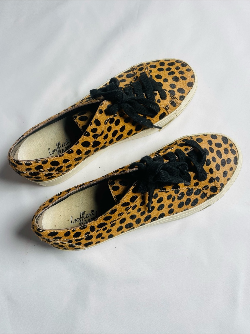Loeffler Randall Leopard-Print Ponyhair Lace-Up Sneakers in Tan and Black